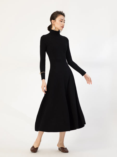 Ribbed Turtleneck Midi Sweater Dress