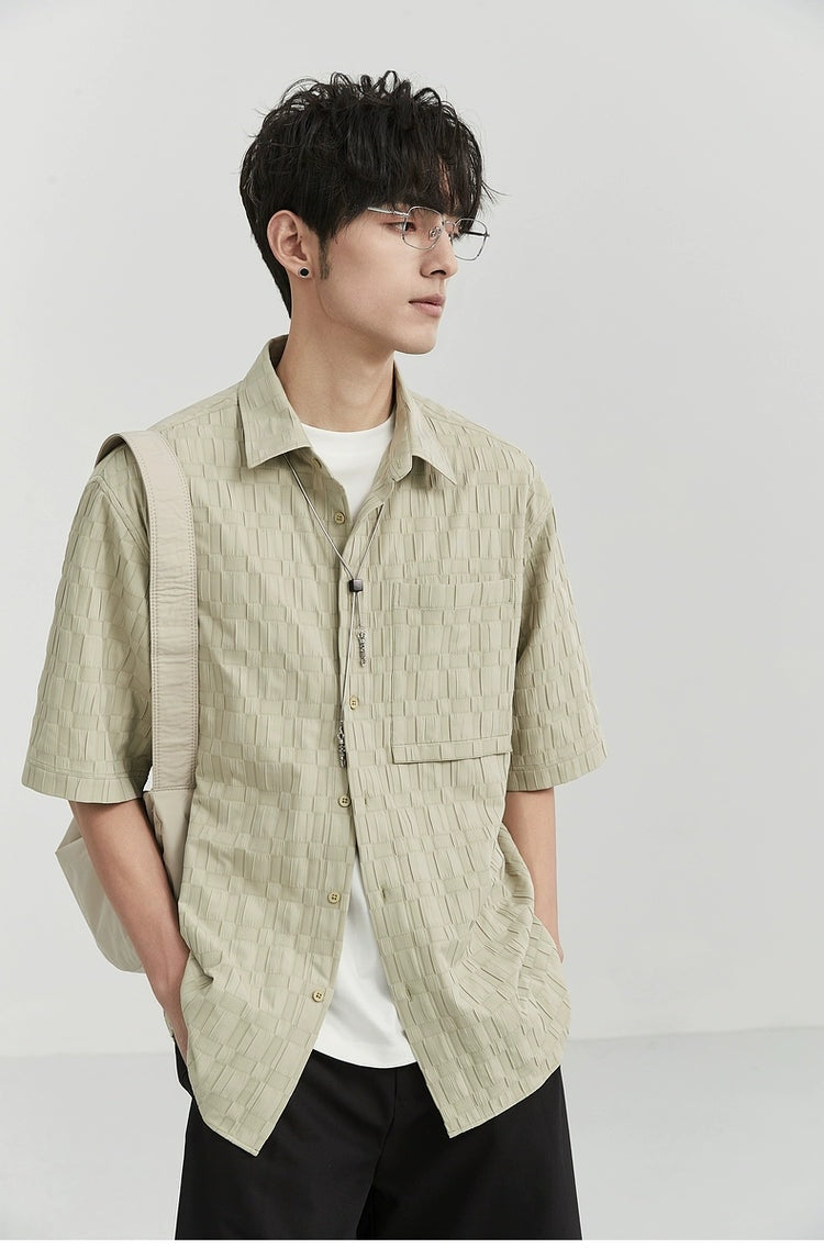 Textured Short Sleeve Button-Up Shirt