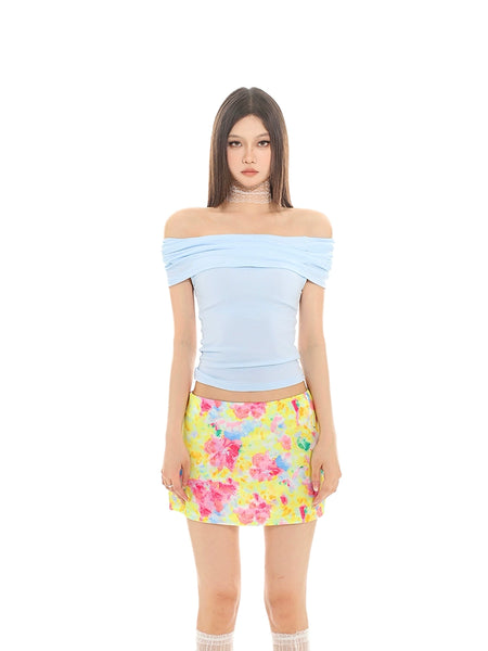 Skinny Off-Shoulder Ruched Crop Top