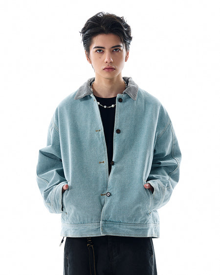 Contrast Corduroy Collar Denim Button Jacket