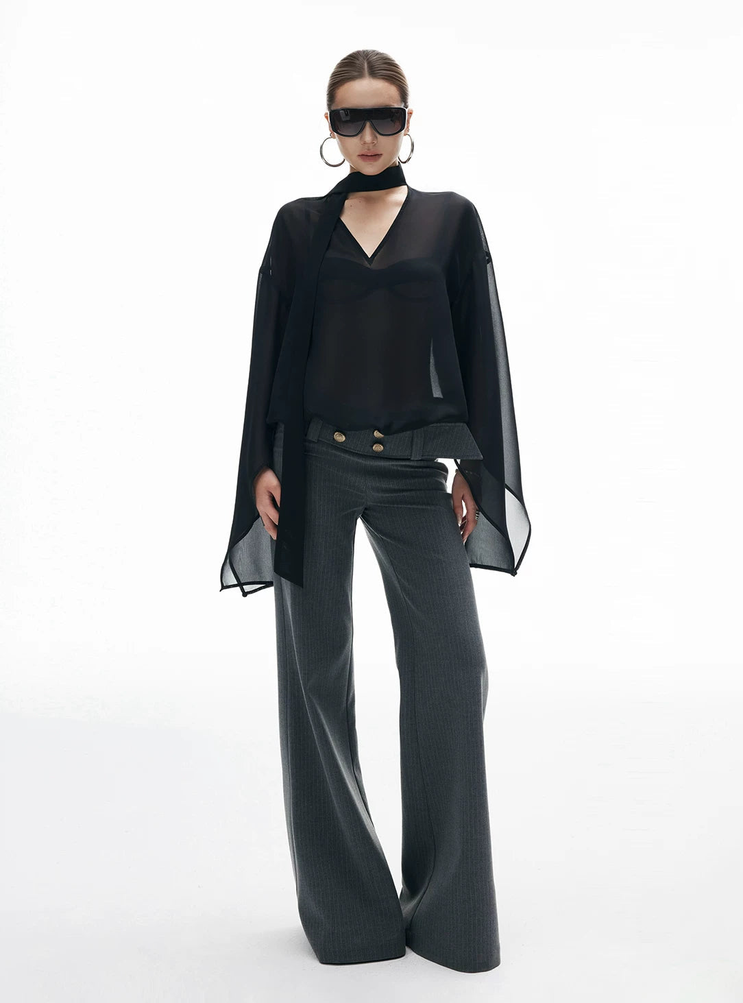 Wide Belt Flare Pinstripe Low-Waisted Pants - nightcity clothing