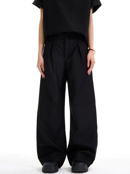 Wide Leg Pleated Trousers with Structured Waistband