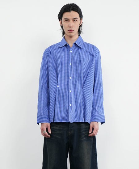 Gingham Long Sleeve Shirt  with Pleat Details