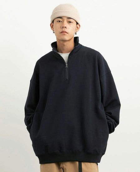 Drop Shoulder Half-Zip Oversized Sweatshirt