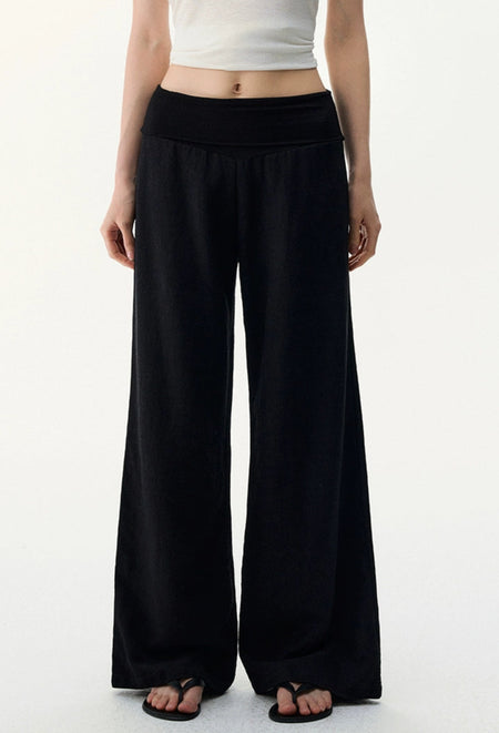 Wide Leg Lightweight Drape Pants with Folded Waistband - nightcity clothing