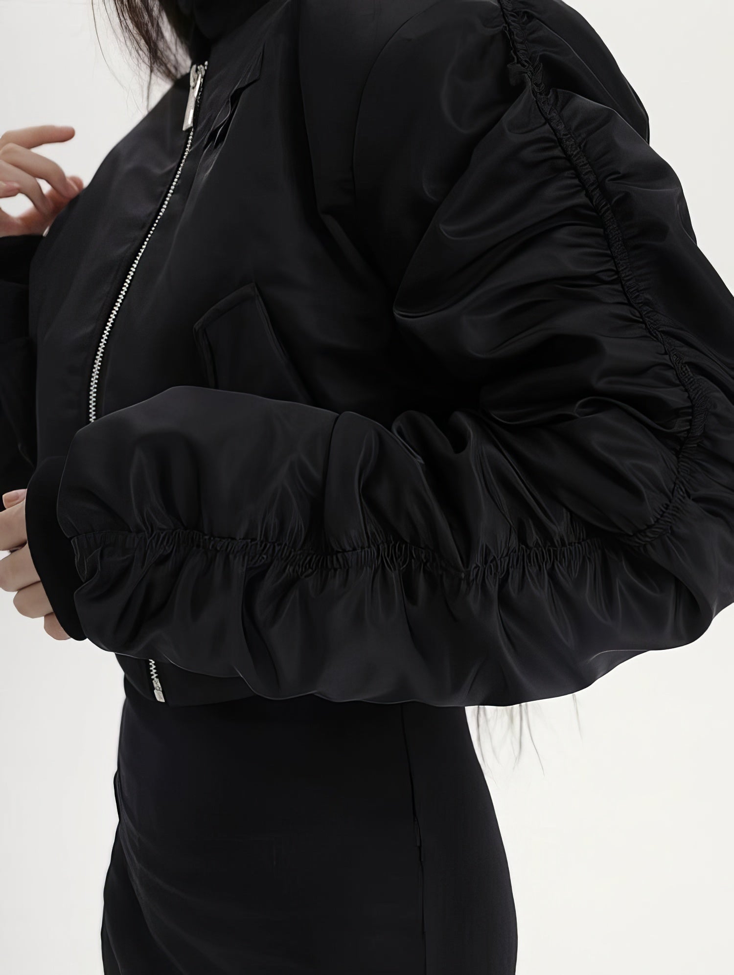 Puffer Ruched Sleeve Cropped Bomber Jacket