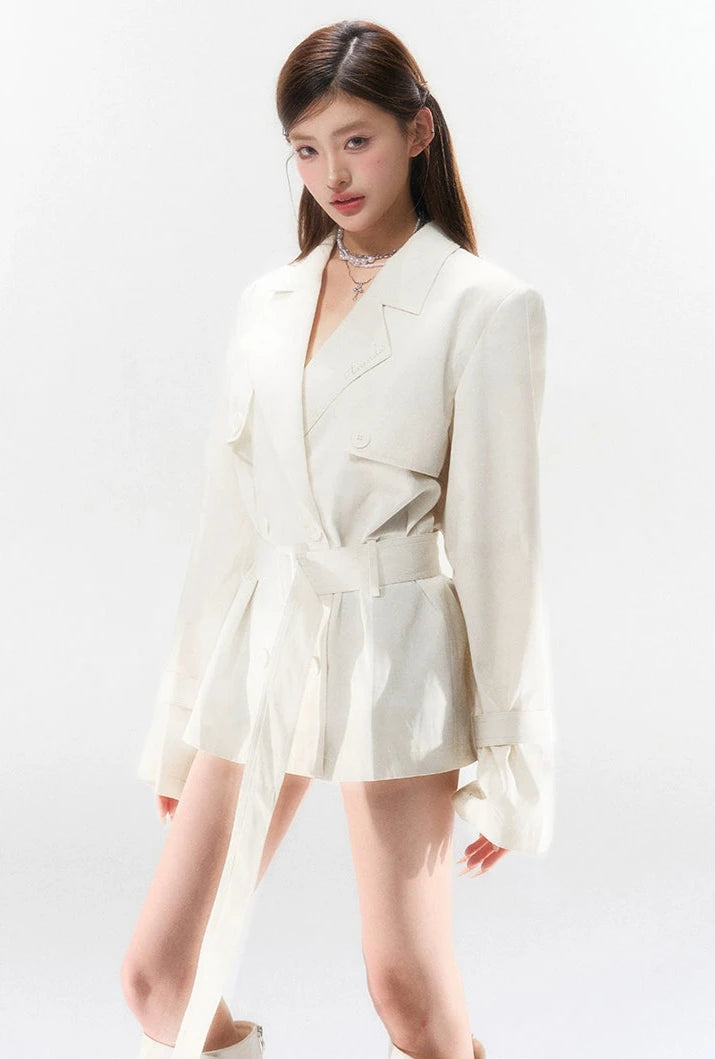 Double-Breasted Belted Trench Mini-Dress Jacket