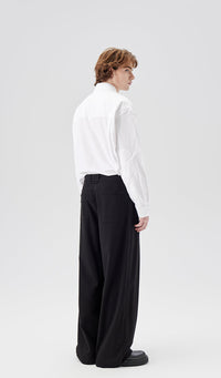 Wide Leg Pleated Trousers with Button Details