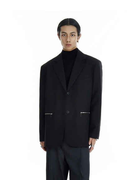 Structured Single Breasted Blazer with Zip Details
