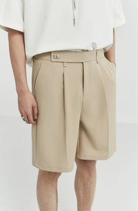 Pleated Tailored Bermuda Shorts with Belt Detail