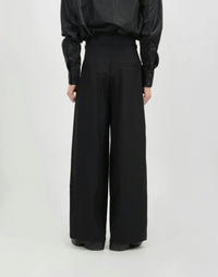 Wide Leg Pleated Palazzo Trousers with Belt Detail