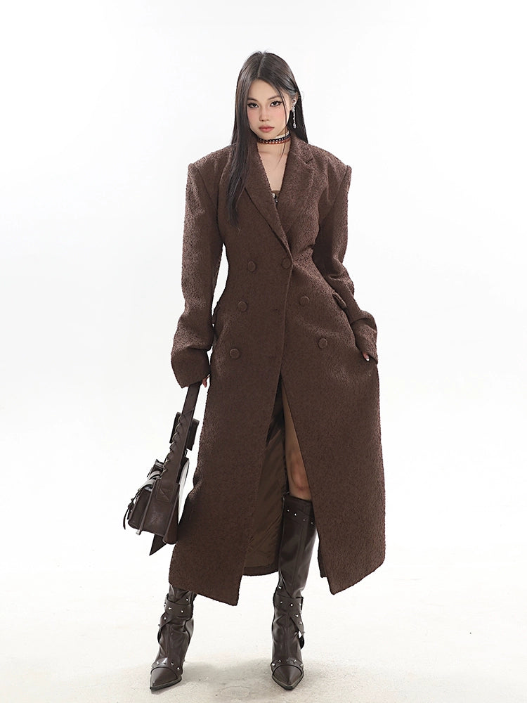 Double-Breasted Longline Bouclé Coat