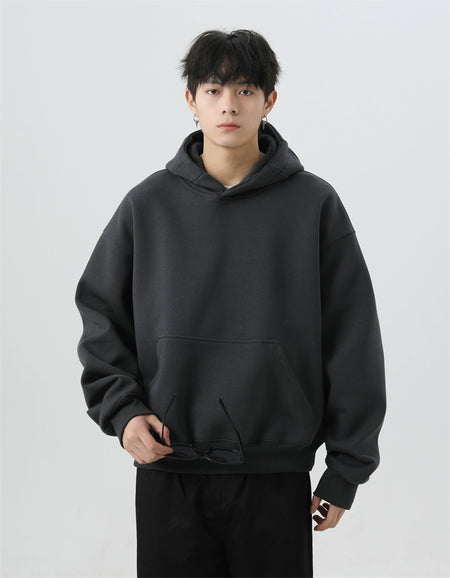 Oversized Mid-Crop Pullover Hoodie with Front Pocket