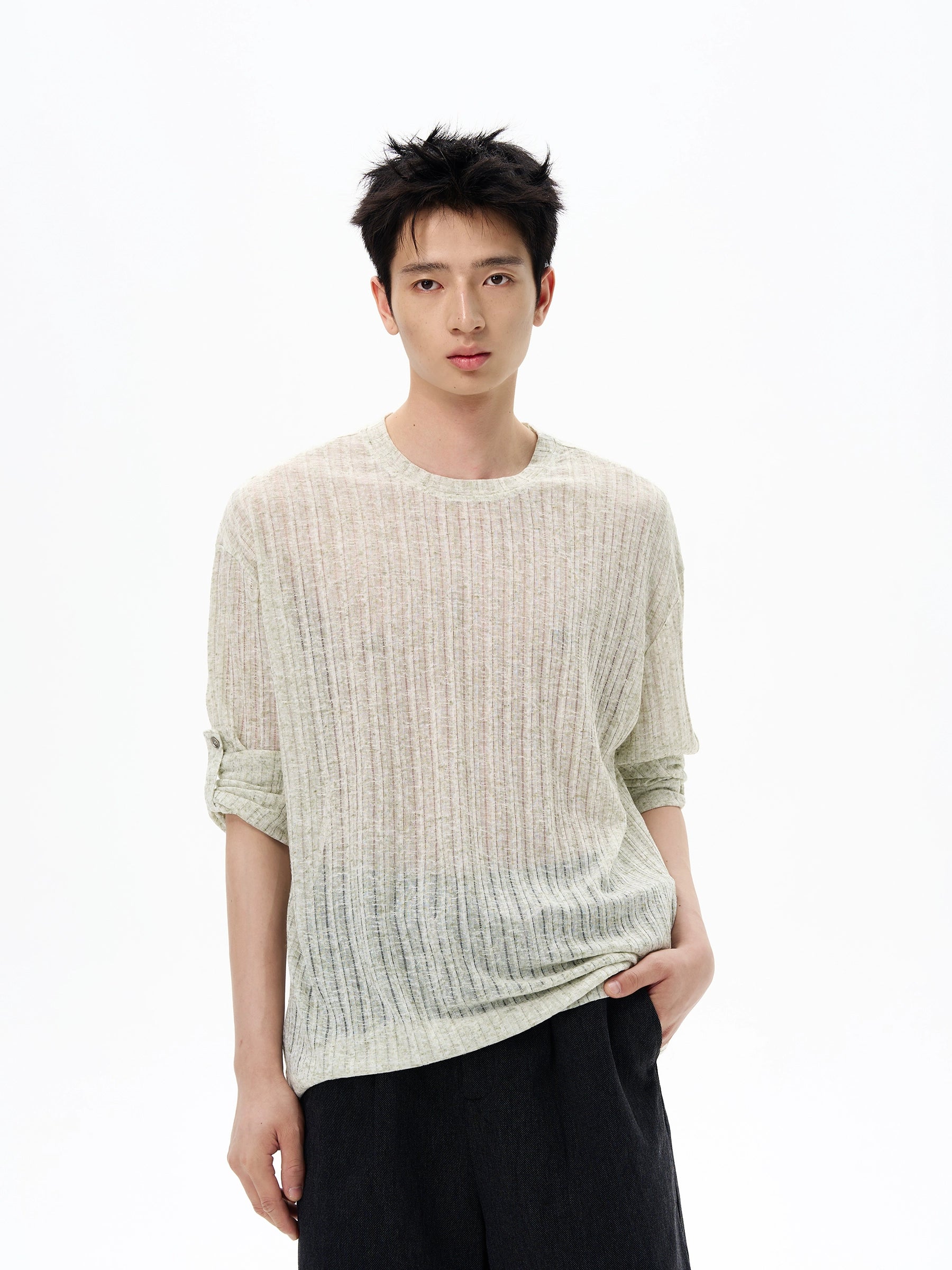 Sheer Ribbed Long Sleeve Knitted Lightweight Top