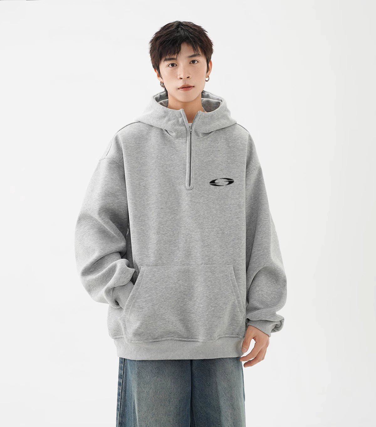 Oversized Pullover Logo-Print Hoodie with Kangaroo Pocket