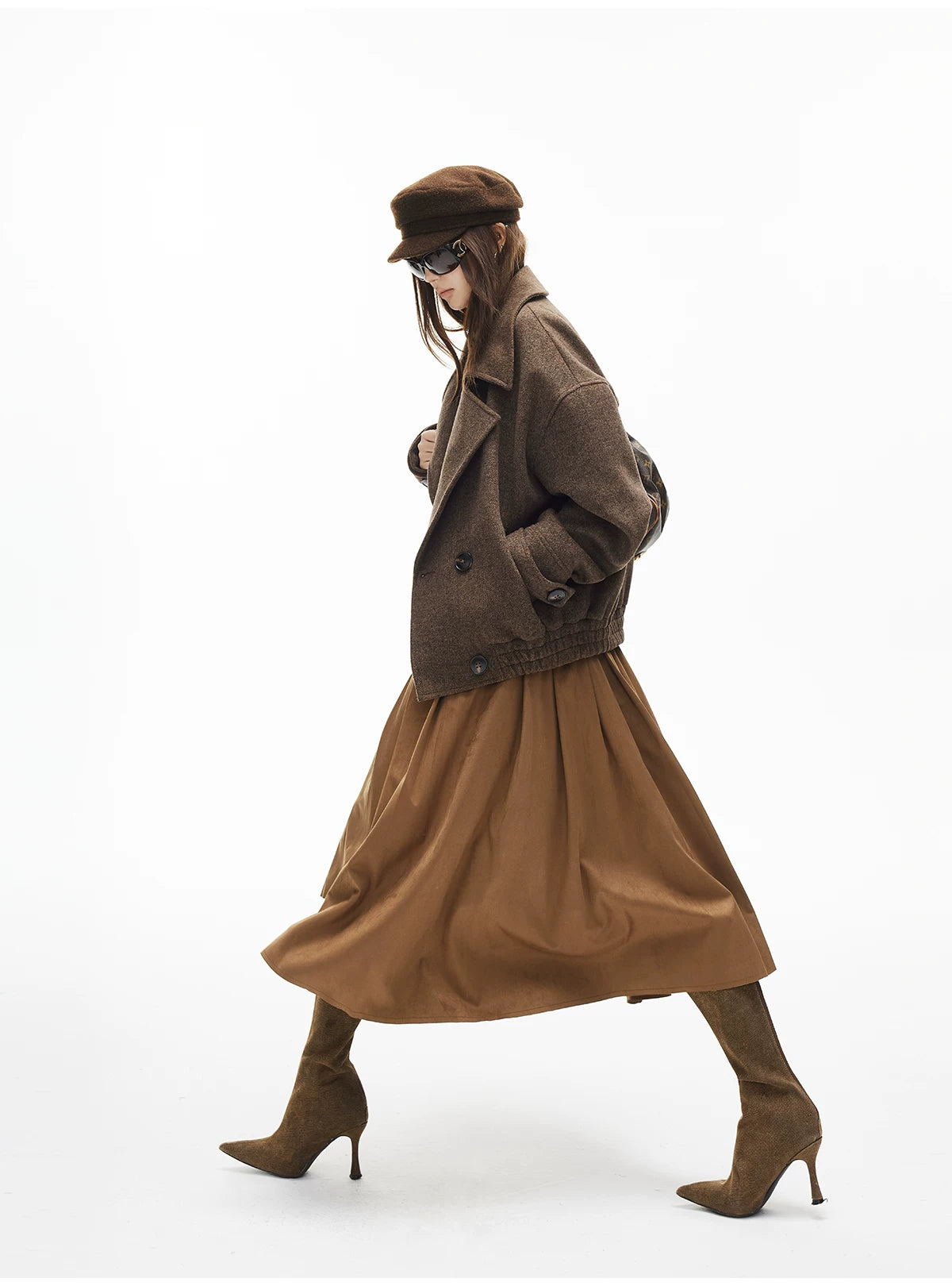 Asymmetric Tier-Pleated Suede Midi Skirt - nightcity clothing