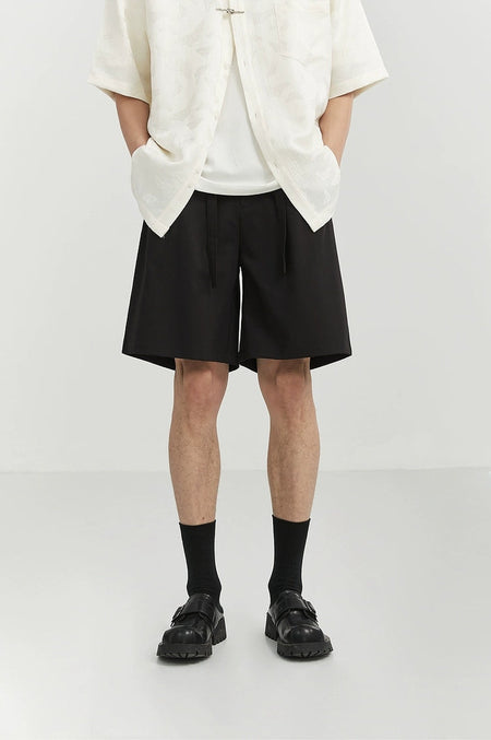 Pleated Drawstring-Belted Shorts