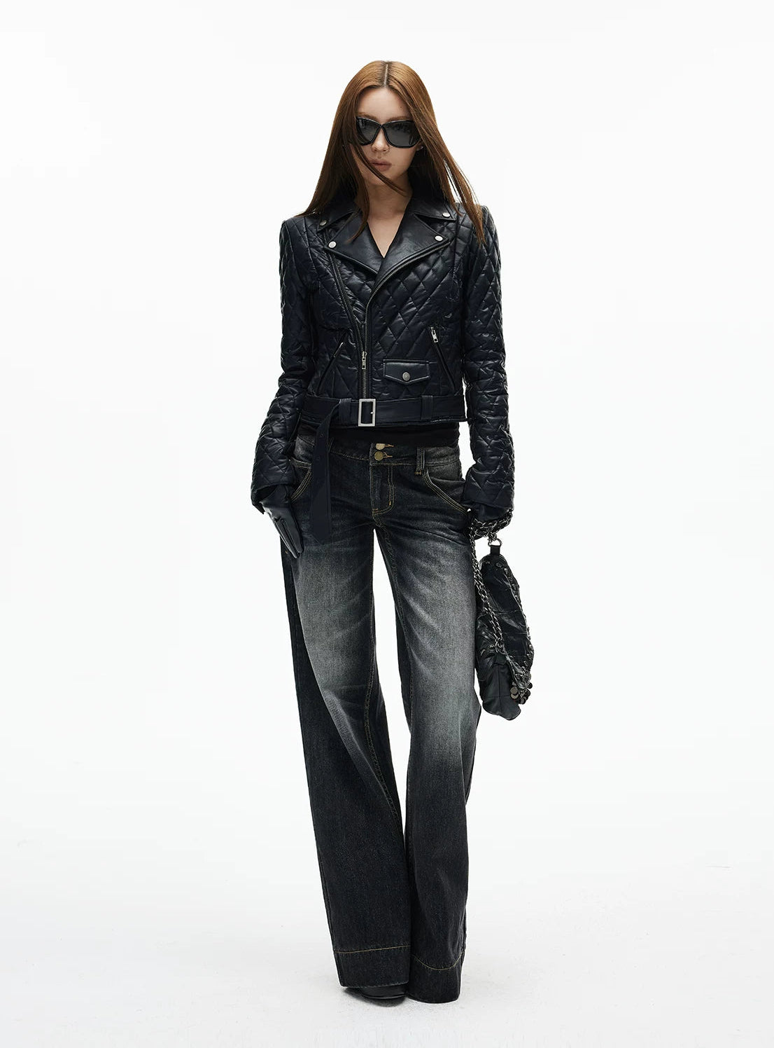 Asymmetric Quilted Faux Leather Cropped Biker Jacket - nightcity clothing