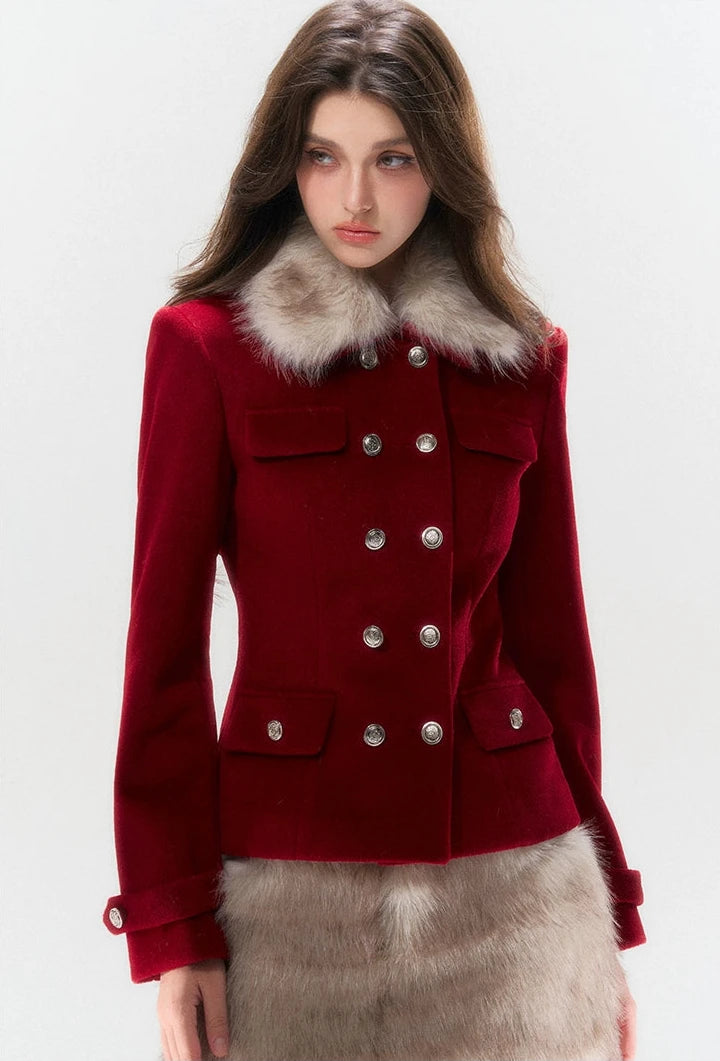 Napoleon Faux Fur Collar Jacket and Mini Skirt Two Piece Set