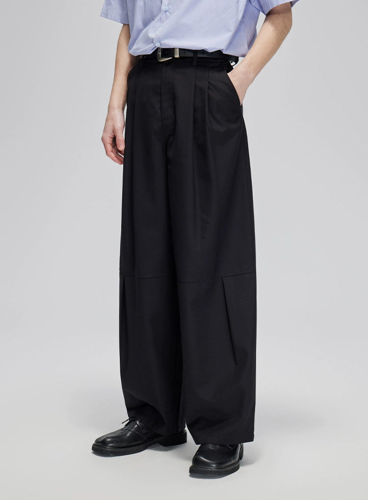 Wide Leg Pleated Trousers with Panel Detailing