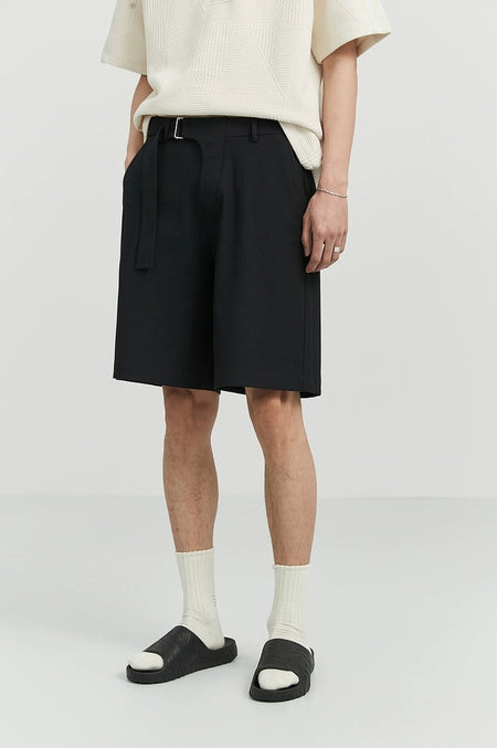 Pleated Tailored Bermuda Shorts with Belt Detail