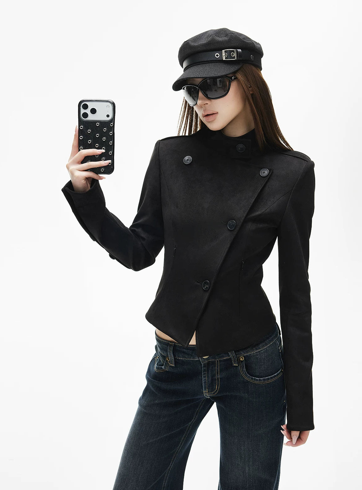 Asymmetric Faux Suede Military Fencing Jacket - nightcity clothing