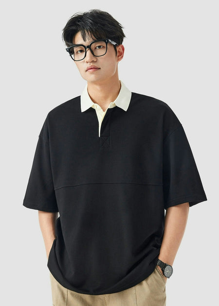 Contrast Collar Oversized Polo Shirt - nightcity clothing