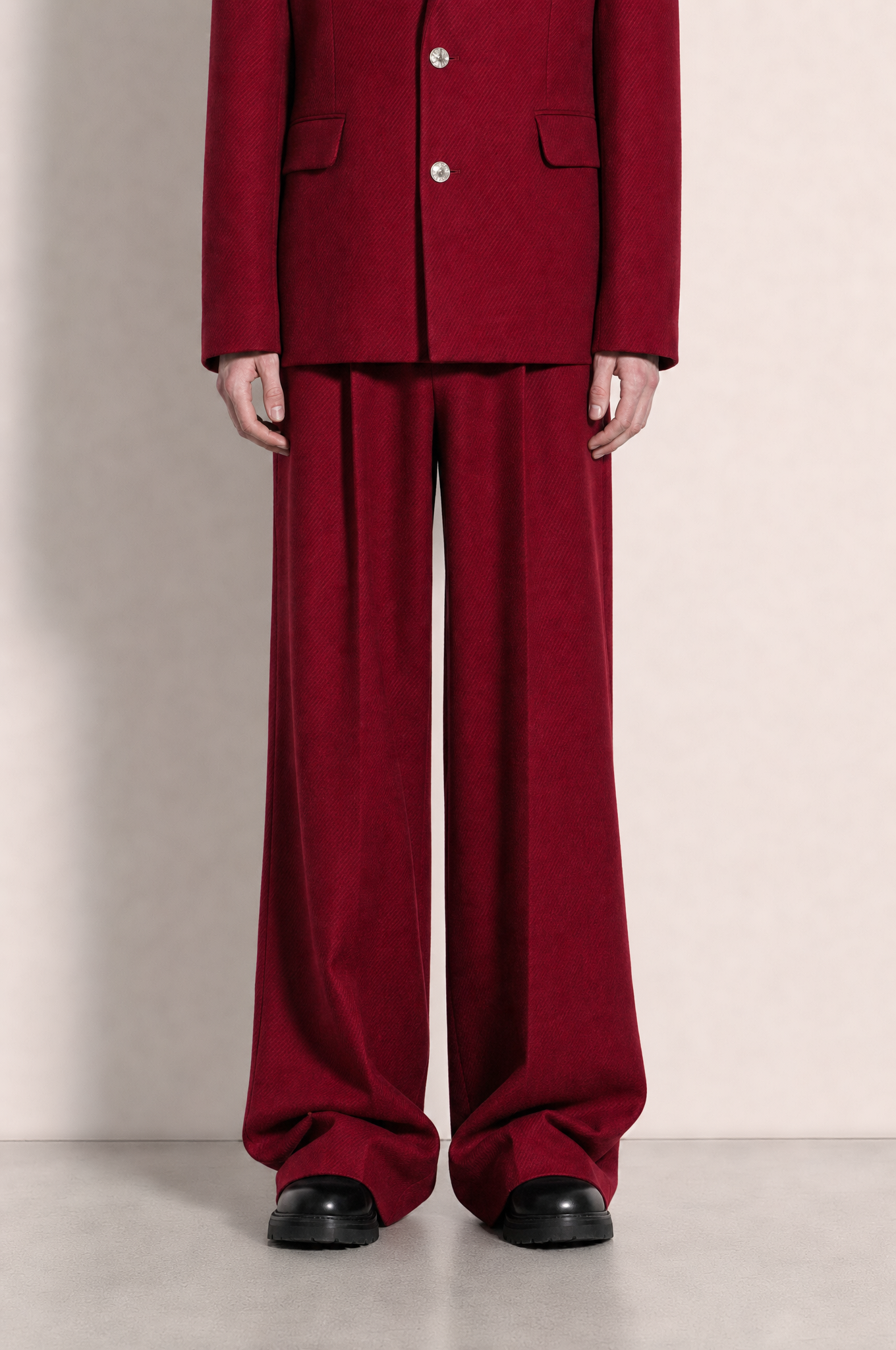Wide Leg Trousers in Red – with blazer
