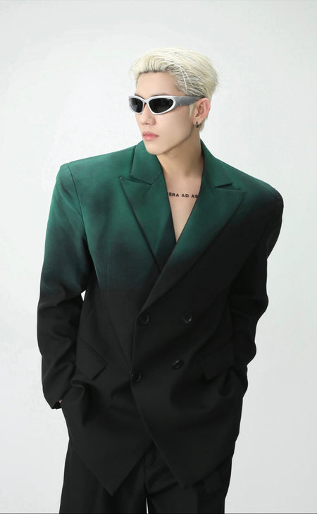 Gradient Double-Breasted Oversized Blazer