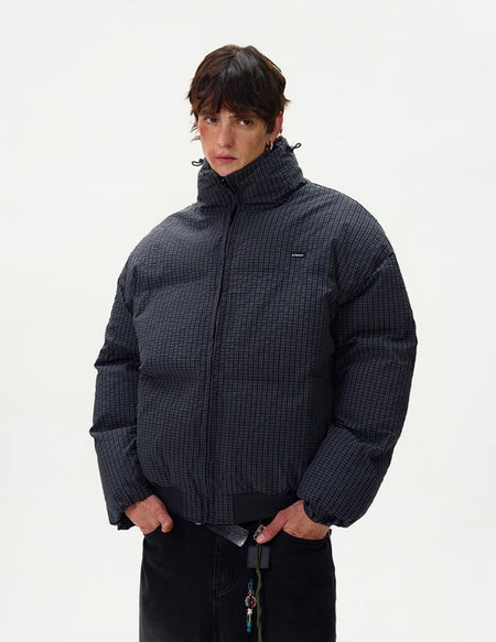 Checker Stand Collar Drop Shoulder Puffer Jacket - nightcity clothing