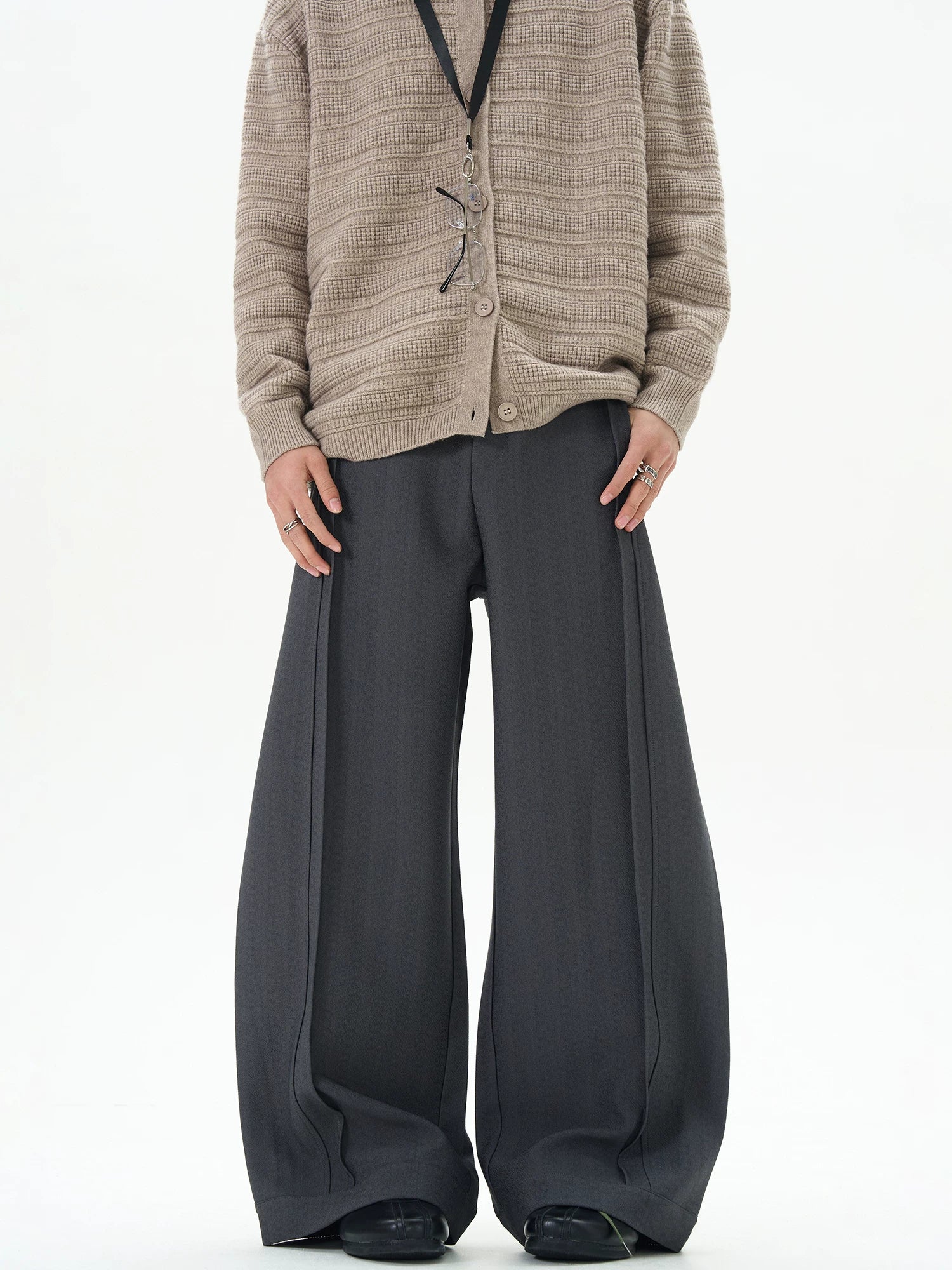 Subtle Pinstripe Barrel Leg Deep-Pleated Trousers