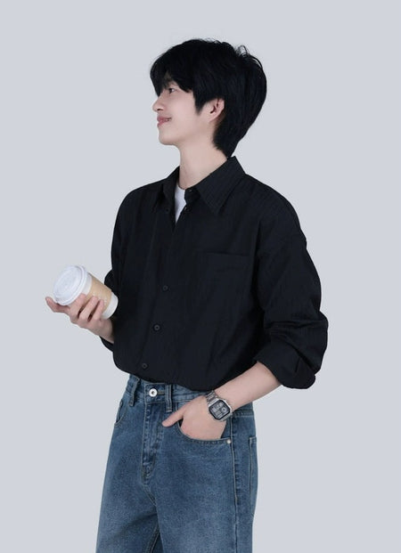 Wide-Striped Button-Down Long Sleeve Shirt - nightcity clothing