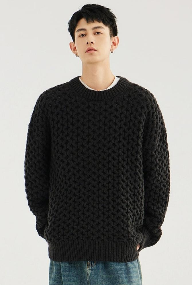 Cable Knit Ribbed Trim Sweatshirt