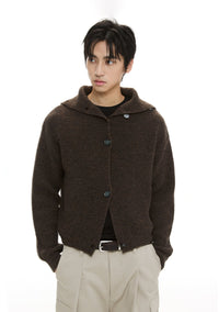 Fold Over Collar Knit Button-Up Cropped Cardigan