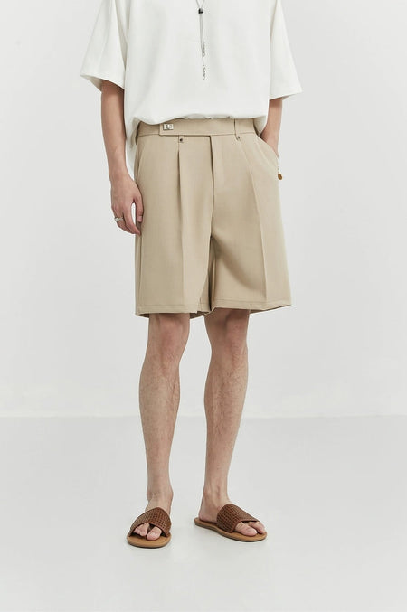 Pleated Tailored Bermuda Shorts with Belt Detail