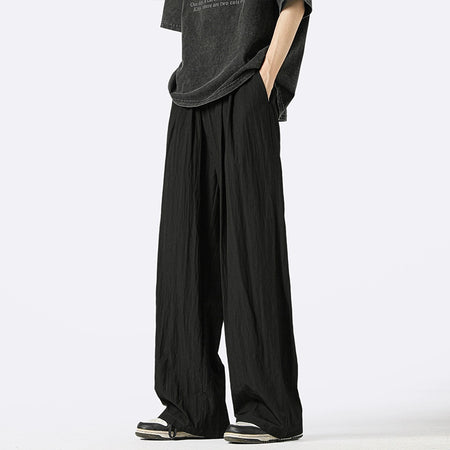 Wide-Leg Elastic Waist Pleated Trousers - nightcity clothing