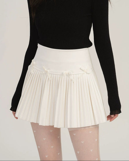 Pleated High-Waist Mini Skirt with Bow Accents