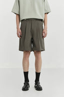 Pleated Tailored Bermuda Shorts with Belt Detail