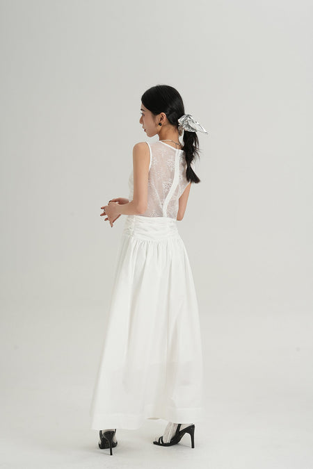 Sleeveless V-Neck Maxi Dress with Lace Back and Ruched Waist - nightcity clothing