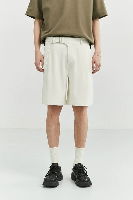 Pleated Tailored Bermuda Shorts with Belt Detail