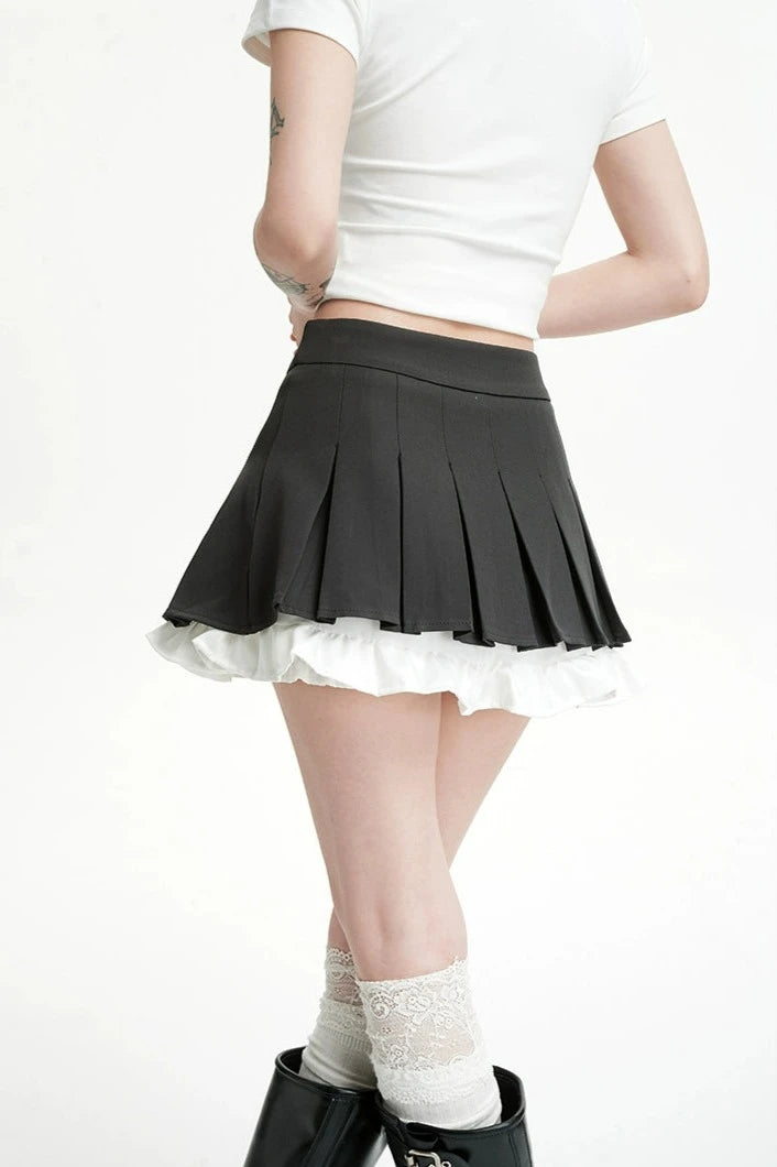 Pleated Mini Skirt with Contrast Hem Trim