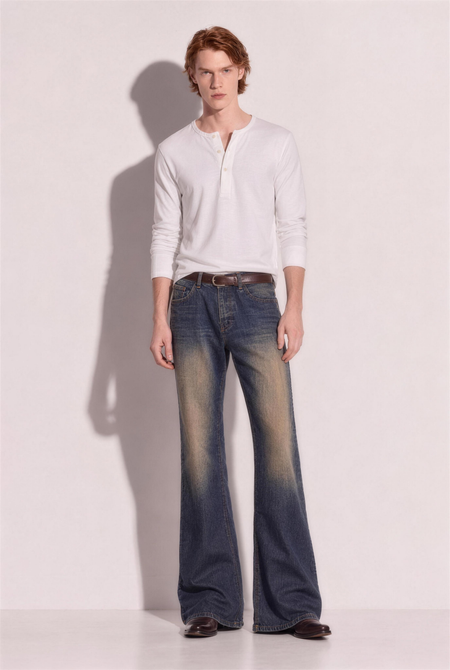 Western Vintage Wash Bootcut Denim Jeans in Rusty Iron – full body front