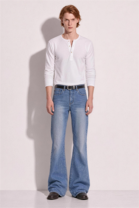 Western Vintage Wash Bootcut Denim Jeans in Light Blue – full body front