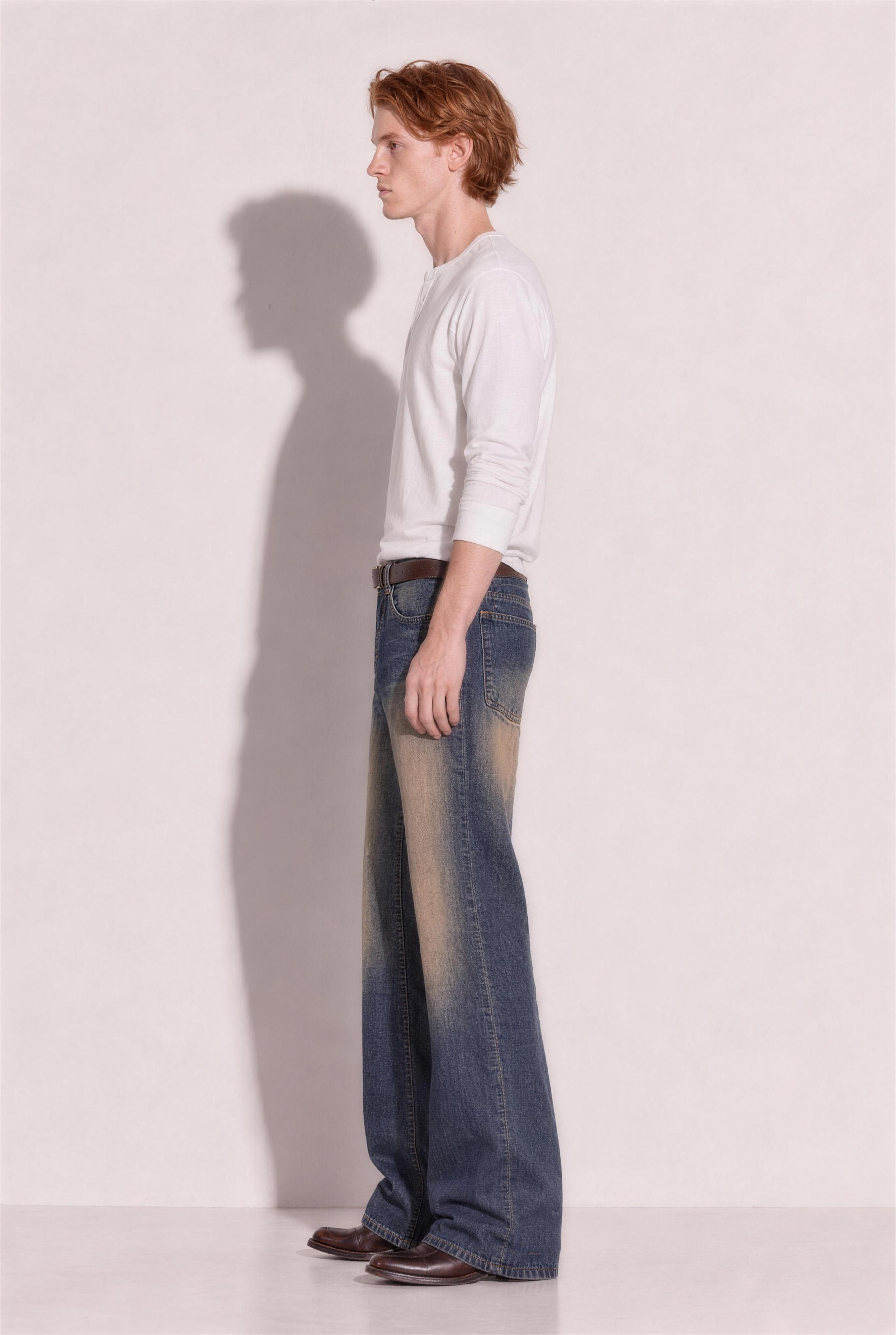Western Vintage Wash Bootcut Denim Jeans in Rusty Iron – side view