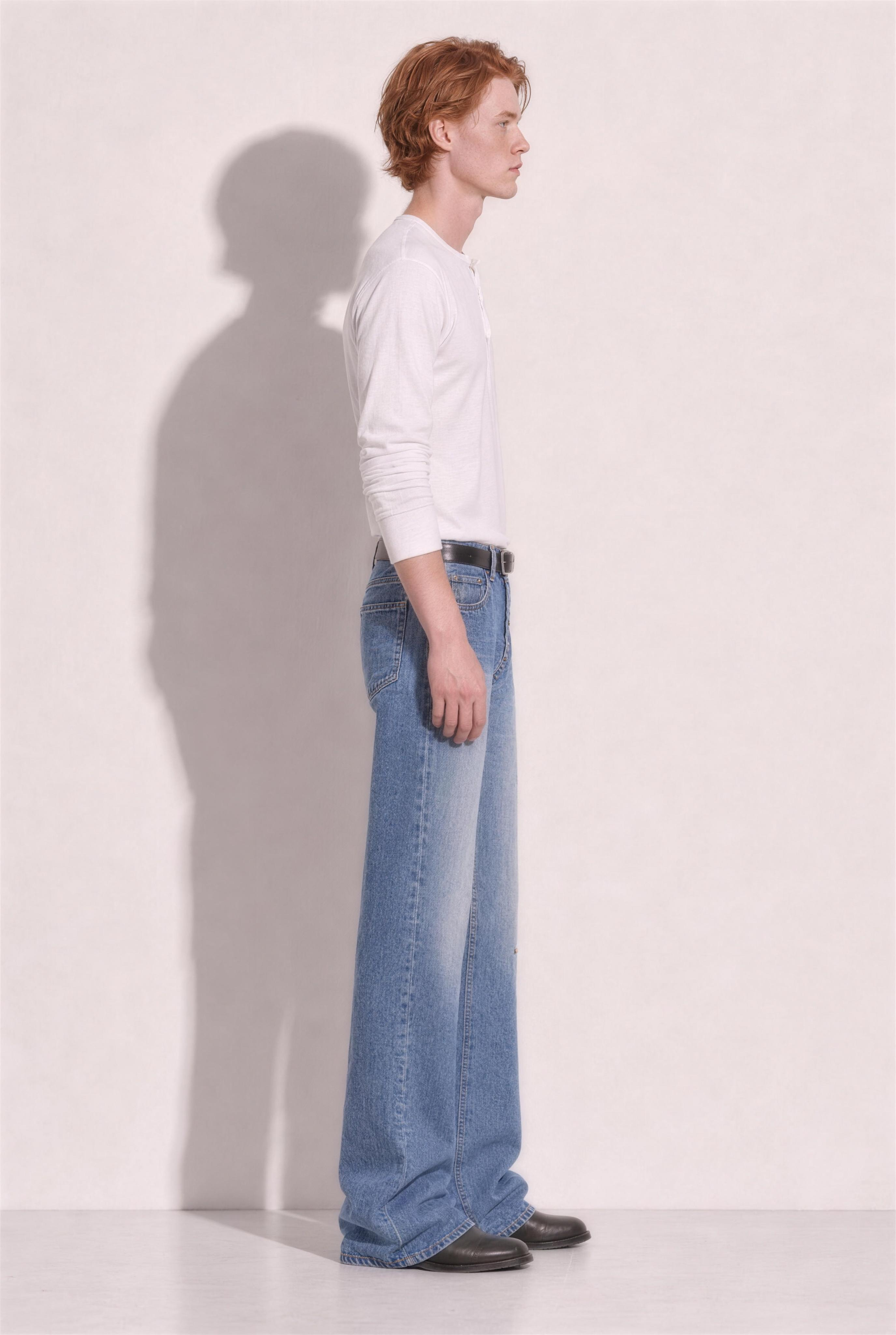 Western Vintage Wash Bootcut Denim Jeans in Light Blue – side view