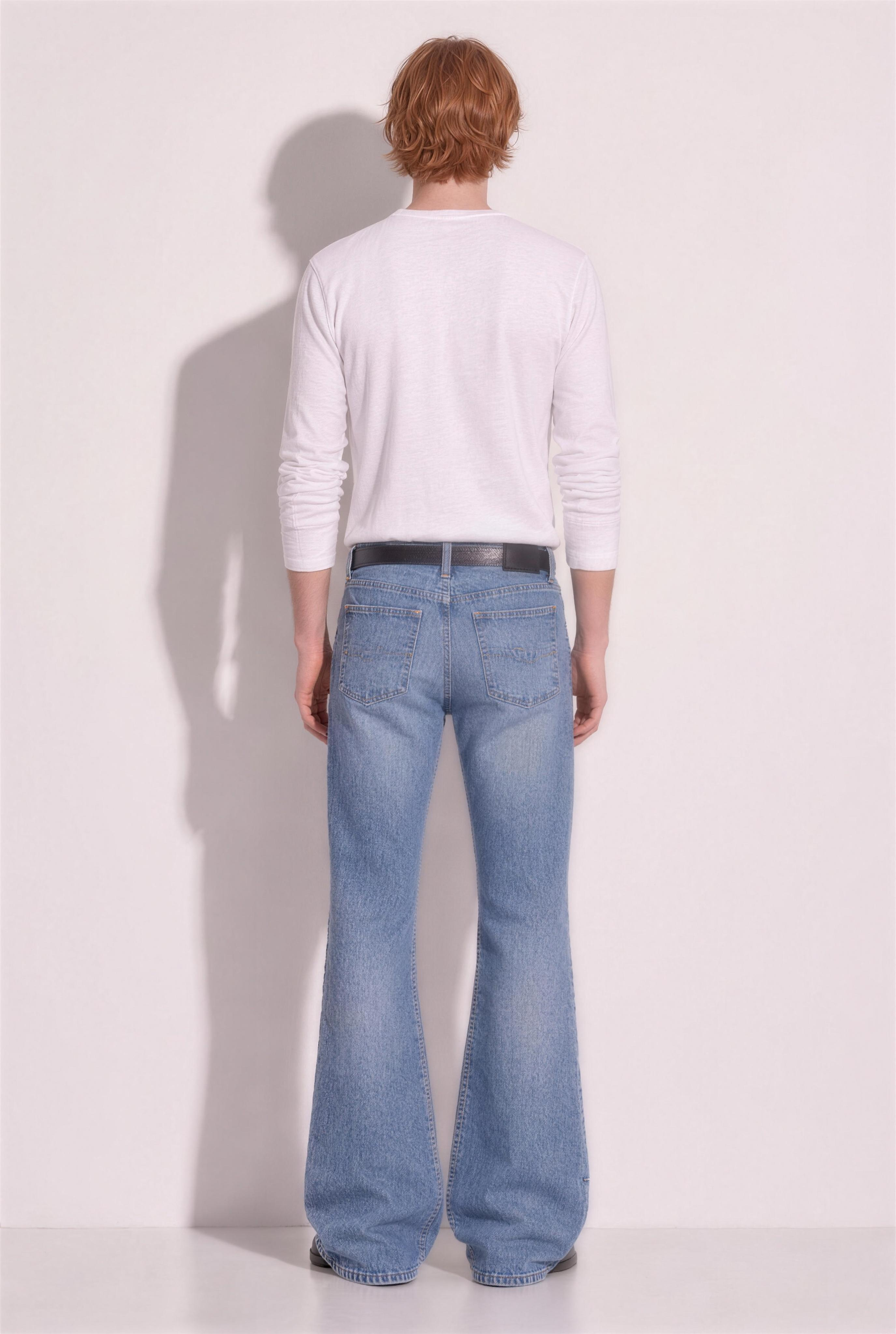 Western Vintage Wash Bootcut Denim Jeans in Light Blue – back view