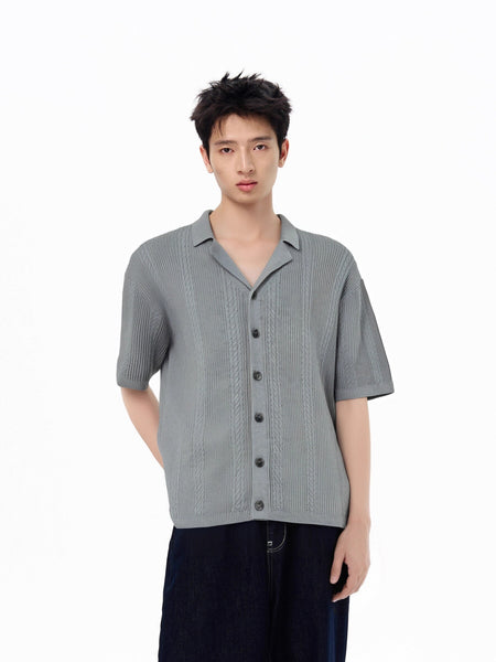 Cable Knit Ribbed Button Short Sleeve Shirt - nightcity clothing