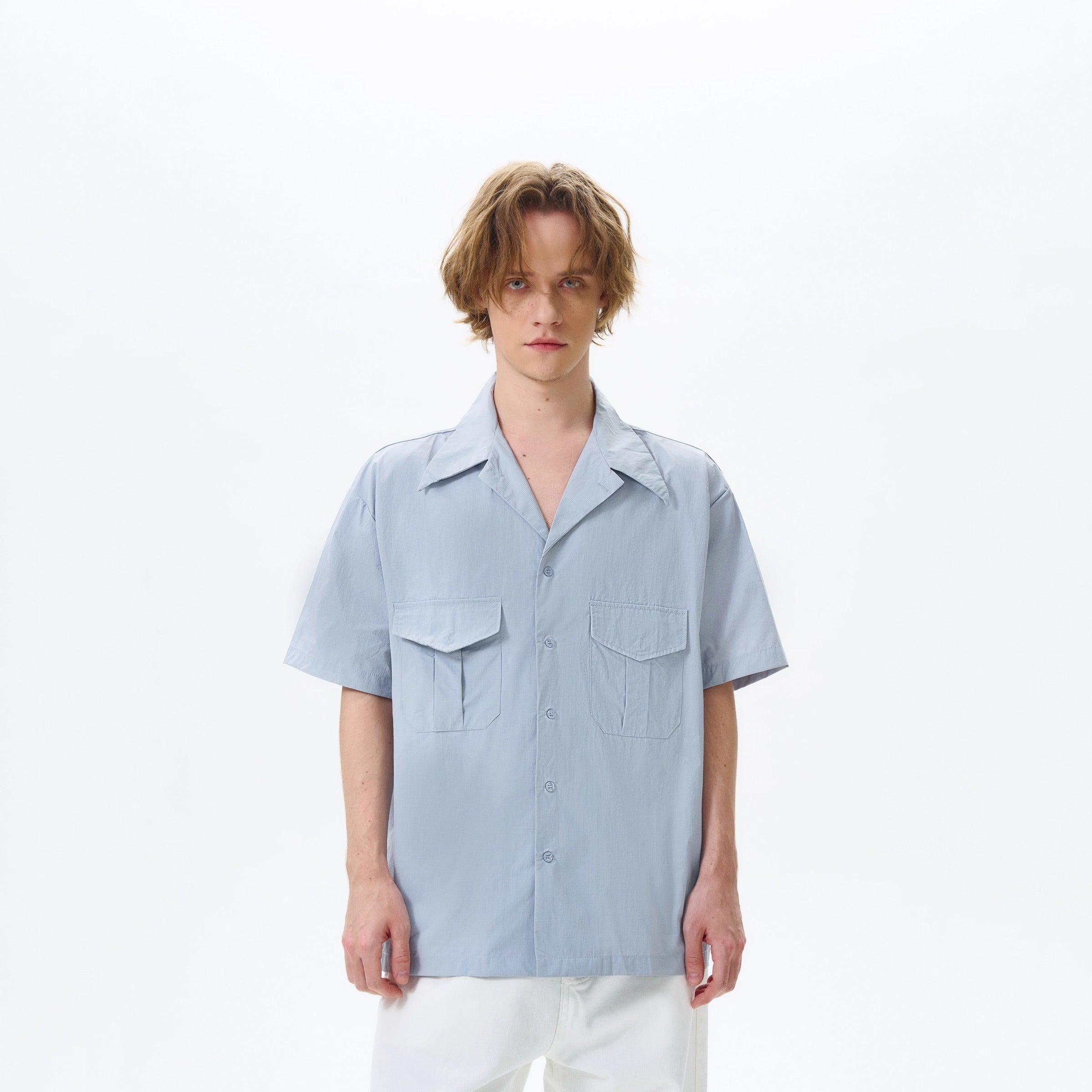 Camp Collar Button Shirt with Flap Pockets
