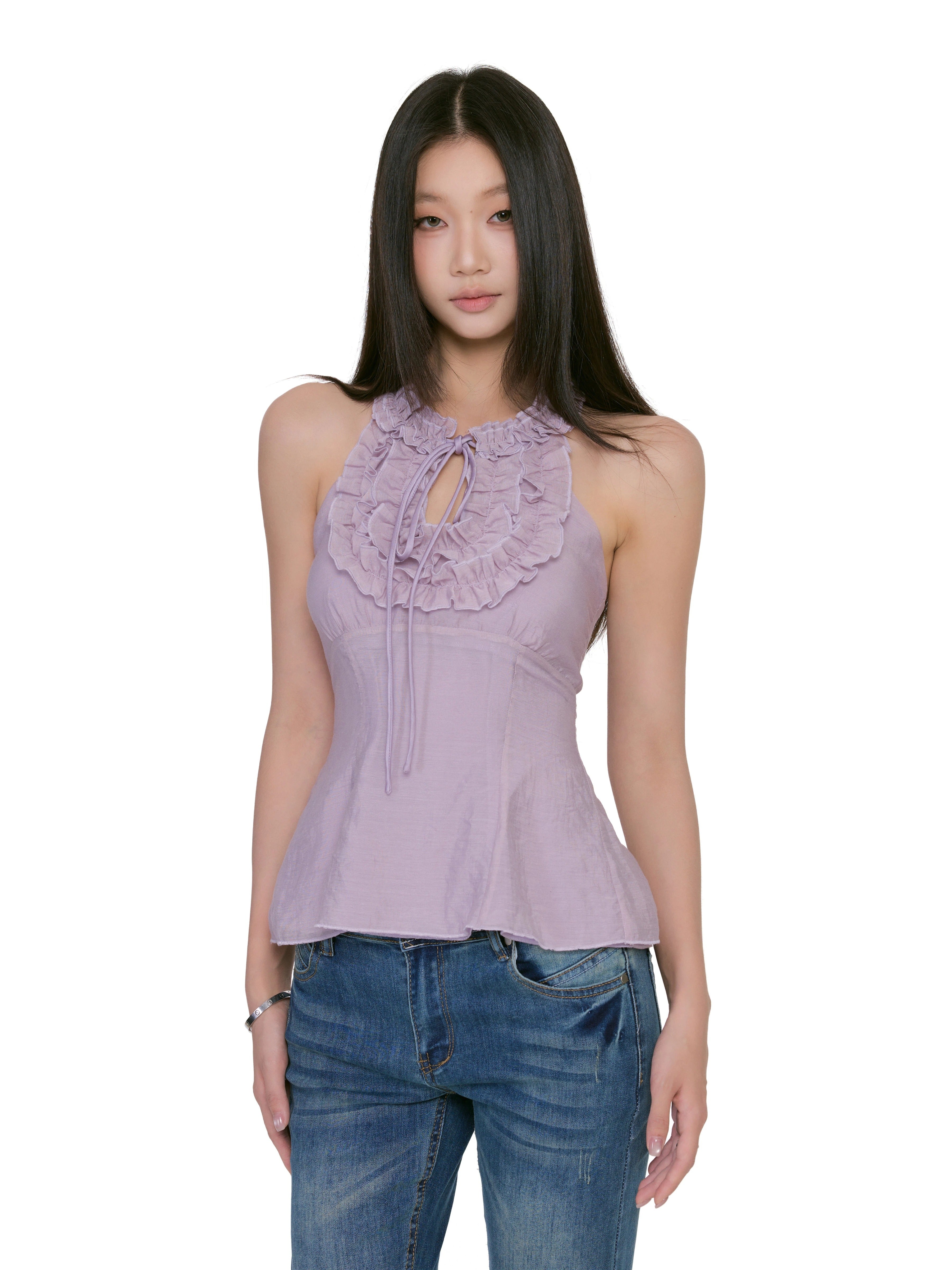 Ruffle Halter Neck Peplum Top