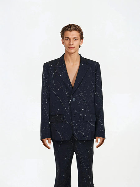 Speckled Single-Breasted Blazer with Notch Lapel and Flare Pants with Two-Piece Set - nightcity clothing